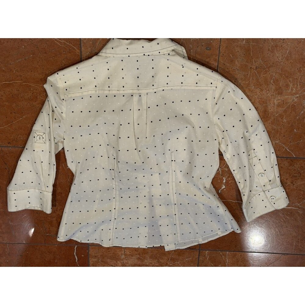 ANN TAYLOR LOFT BLACK IVORY DOT TOP BLOUSE BUTTOND DOWN 2P XS 3/4 SLEEVE NEW - Picture 4 of 5